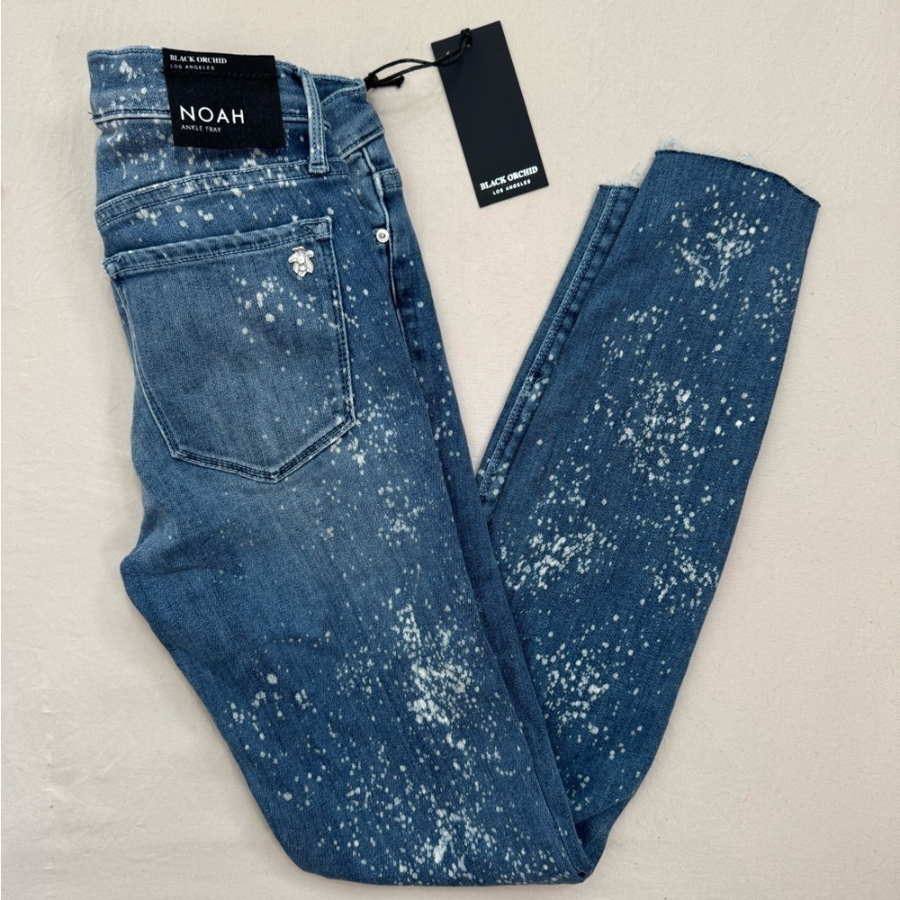⭐️BLACK ORCHID Jeans Noah Ankle Fray 25 Blue Distressed Skinny Bleach Splatter